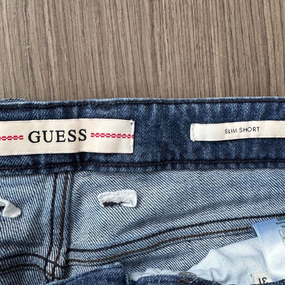 Guess Men's Blue Distressed Denim Raw Hem Shorts Jorts Size 31 - Picture 3 of 6